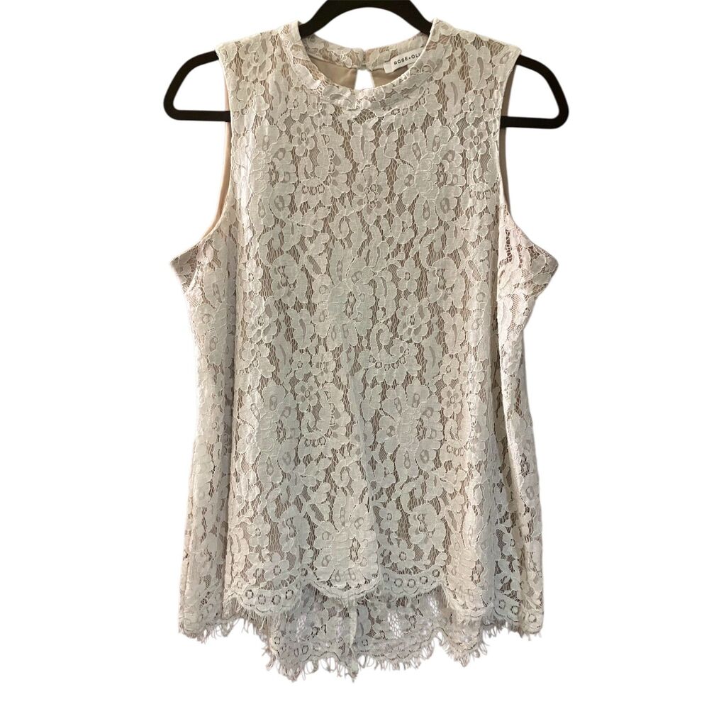 Rose + Olive floral lace high neck sleeveless top